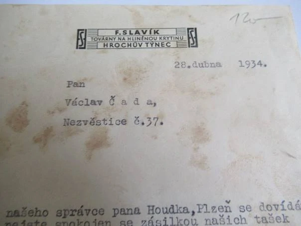 Hrochův Týnec - F. Slavík - Továrny na hliněnou krytinu - 1934