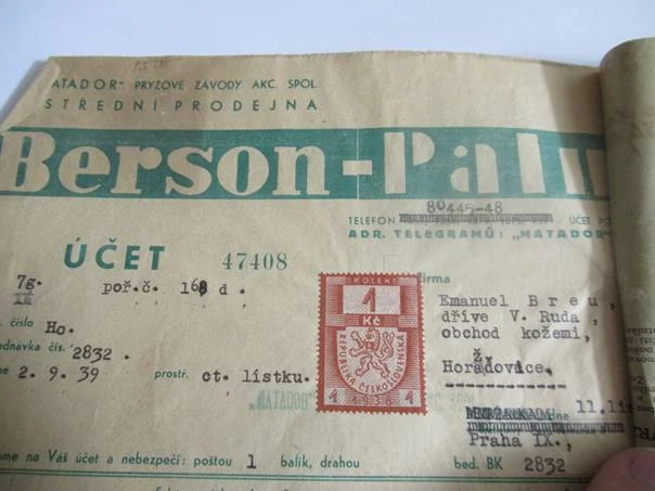 Praha - Matador - Pryžové závody akc. spol - ústřední prodejna - Berson - Pal - 1939