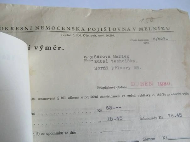 Mělník - okresní nemocenská pojišťovna - pojištění - platební výměr - 1939