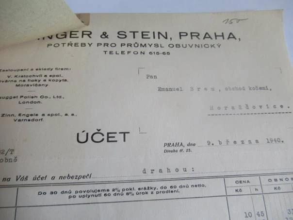 Praha - Finger & Stein - Potřeby pro průmysl obuvnický - 1940
