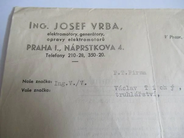 Praha - Ing. Josef Vrba - Elektromotory, generátory, opravy elekromotorů - 1945
