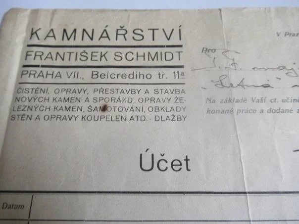 Praha - František Schmidt - Kamnářství - čištění, opravy, přestavby a stavba nových kamen a sporáků, opravy železných kamen.. - 1938
