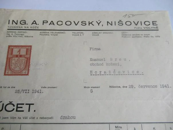 Nišovice - Ing. A. Pacovský - Továrna na kůže - 1941