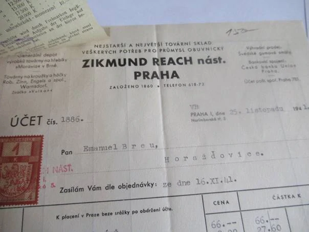 Praha - Zikmund Reach nást. -  Nejstarší a největší tovární sklad veškerých potřeb pro průmysl obuvnický - 1941