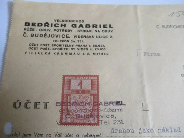 České Budějovice -Bedřich Gabriel - Velkoobchod - Kůže, obuv. potřeby, stroje na obuv - 1941
