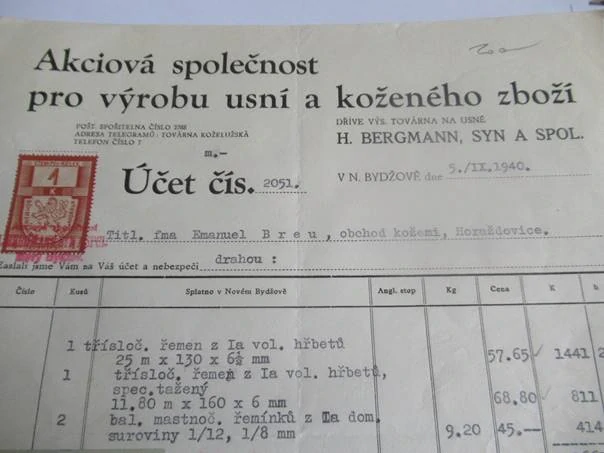 Nový Bydžov - H. Bergmann, syn a spol - Společnost pro výrobu usní a koženého zboží - 1940