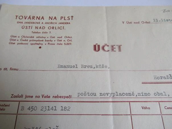 Ústí nad Orlicí - Ema Janderová a Jindřich Jandera - Továrna na plsť - 1941