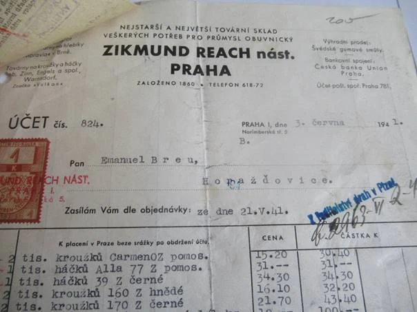 Praha - Zikmund Reach nást. -  Nejstarší a největší tovární sklad veškerých potřeb pro průmysl obuvnický - 1941