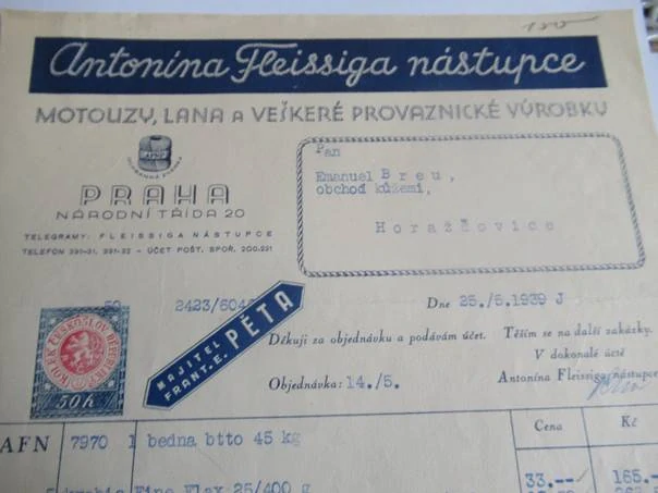 Praha - Antonína Fleissiga nástupce - Motuzy, laná a veškeré provaznické výrobky - 1939