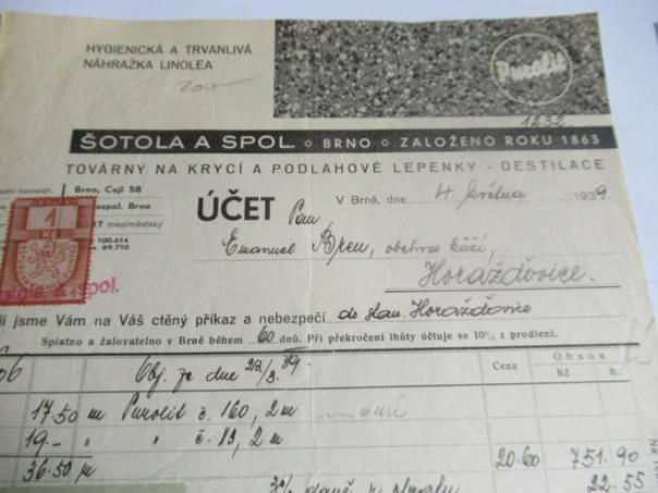 Brno - Šotola a spol - továrny na krycí a podlahové lepenky - destilace - 1939