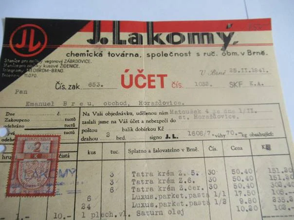 Brno - J. Lakomý - chemická továrna - 1941