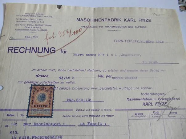 Turn-Teplitz - Teplice - Karl Finze - Maschinen Fabrik - Strojírna, Speciální továrna na převodovky a výtahy - 1912