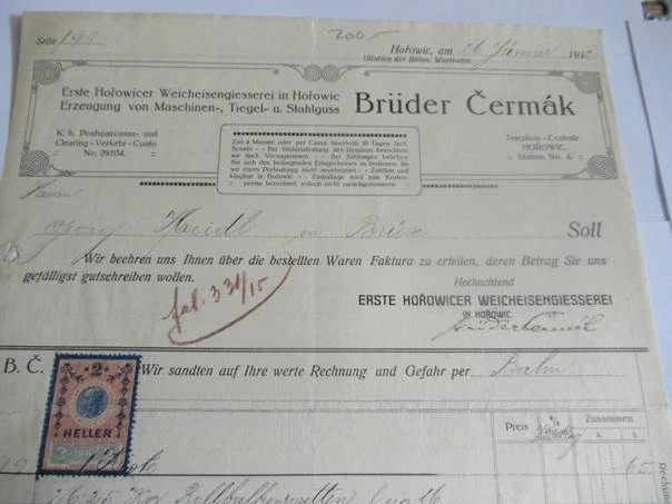 Hořovice - Brüder Čermák - první slévárna měkké litiny, výroba strojů, kelímků a ocelových odlitků - 1912