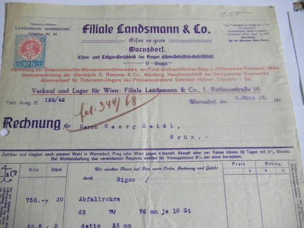 Warnsdorf - Filiale Landsmann & Lo. - Železo, Pražská železářská společnost - 1912