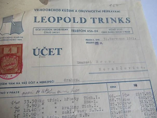 Praha - leopold Trinks - Velkoobchod kůžemi a přípravami - 1941