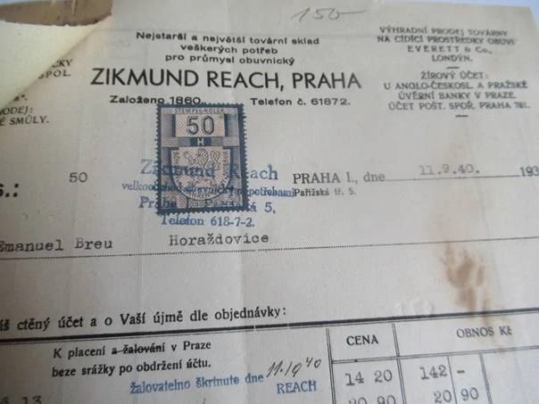 Praha - Zikmund Reach -  Nejstarší a největší tovární sklad veškerých potřeb pro průmysl obuvnický - 1940