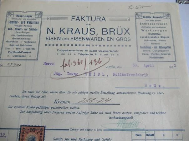 Bröx - Most - N. Kraus - Eisen und Eisenwaren en Gros - Velkoobchod se železem a železářským zbožím - 1912