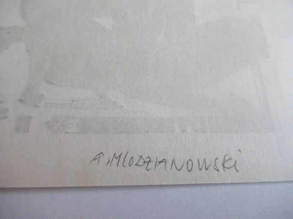 Erotické exlibris – Milenci | Adam Młodzianowski, originální avantgardní linoryt, rozměr 11x8,5 cm