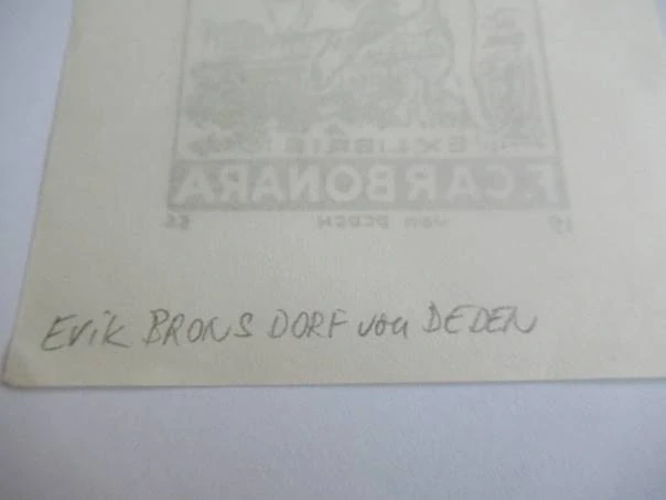 Exlibris F. Carbonara – Tancující žena | Erik Bronsdorf von Deden, originální linoryt 1956, 14,5x10 cm
