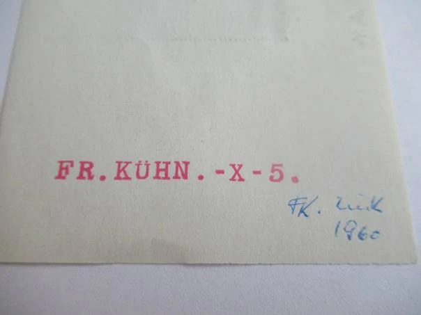 Erotická novoročenka (Známka) | Fr. Kühn, originální linořez X5 z roku 1960, 10,5x6,5 cm