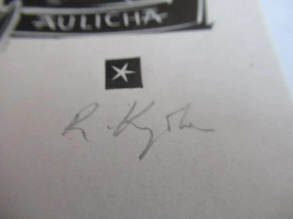 Vesmírné exlibris Dr. S. Aulicha – Twardowski | R. Krzywka, signovaný dřevoryt, rozměr 8,5x6 cm
