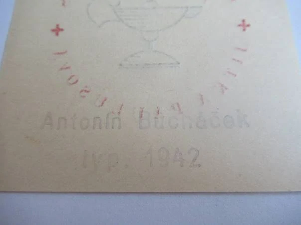 Medicínské exlibris Jitka Paulusová | Antonín Bucháček, válečný typografický tisk 1942, 7,5x7 cm