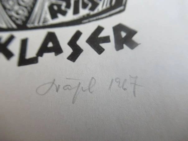 Originální Linoryt Exlibris Tiiu Klaser – Motiv Zátiší s květinami a šnekem – Silvi Väljal 1967 (10 x 7 cm)