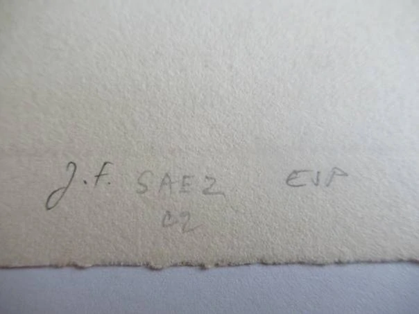 Originální Mědirytina Exlibris Jocelyn Mercier – Motiv Ležící ženský akt a krajina s dobytkem – J. F. Saez (10,5 x 8 cm)