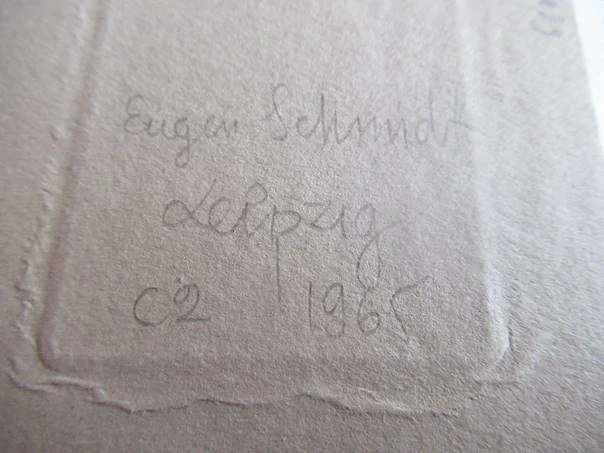 Originální Mědirytina Exlibris S. G. Ivenskij – Motiv Ženský akt na židličce a matrjošky – Eugen Schmidt 1965 (11 x 7 cm)
