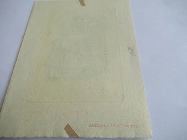 Originální Hlubotisk Exlibris 200 let bibliotek wojskowych – Motiv Knihy a historická razítka – Andrzej Bortowski 1967 (13,5 x 10,5 cm)