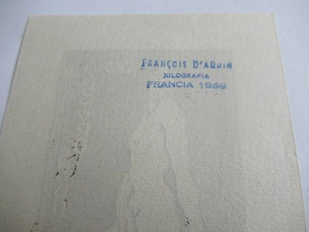 Exlibris Ženský akt – Juan Arturo Sedó Ragull, 1959, François D'Aquin – X2 dřevoryt, 11 × 8,5 cm