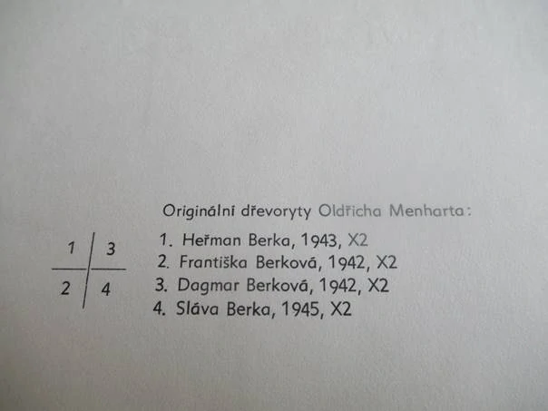 Čtyři exlibris rodiny Berkových – Oldřich Menhart, 1942–1945 – X2 původní dřevoryty (soutisk), 20 × 14 cm