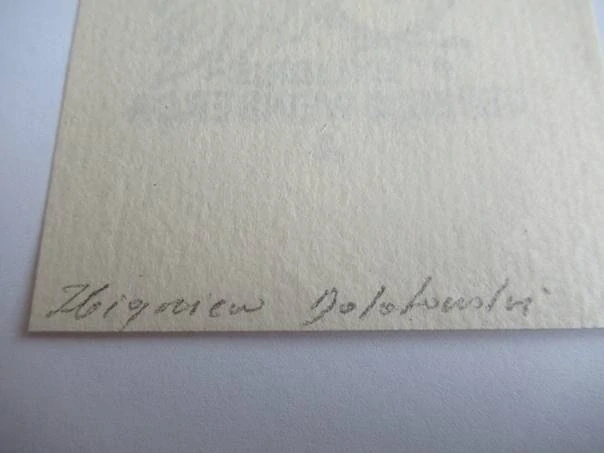 Profesionální originální Exlibris Jerzego Weinberga – Motiv Pták (havran / krkavec) a růže – Zbigniew Dolatowski (10,5x6,5 cm)