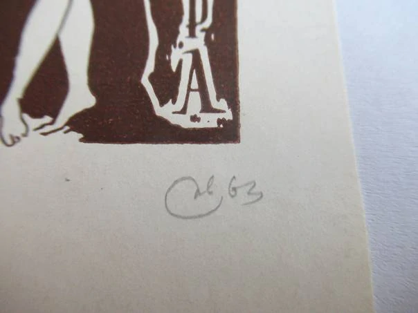 Exlibris – Semyon G. Ivenskij – (1963), P1 (původní rytý linoryt), motiv s aktem ženy „V. Gura“ – 9 x 5,5 cm
