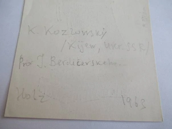 Exlibris – pro J. Berdičevského – Konstantin Kozlovskij – (1963), dřevoryt, motiv s torzem ženy a faunem – 10,5 x 9,5 cm