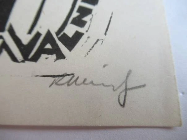 Exlibris – pro Ritu Valnere – Rudolfs Heimrats – (1964), linoryt, modernistický motiv s aktem ženy a květinami – 10 x 9,5 cm