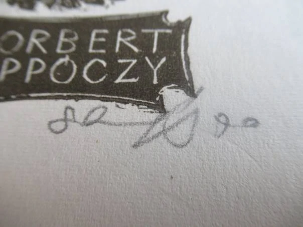 Exlibris – pro Norberta Lippóczyho – Józef Szuszkiewicz – (1970), X2 (dřevoryt), motiv s vinným věncem – 10 x 7 cm