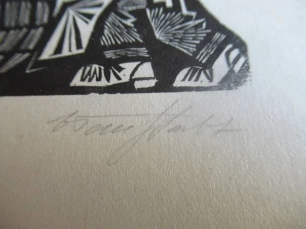 Exlibris – pro Gustava Buxbauma – Voldemar Tönisson – (reprint/novotisk 1967), X2 (dřevoryt), motiv se sklepníkem, sudem a klíči – 11,5 x 10,5 cm