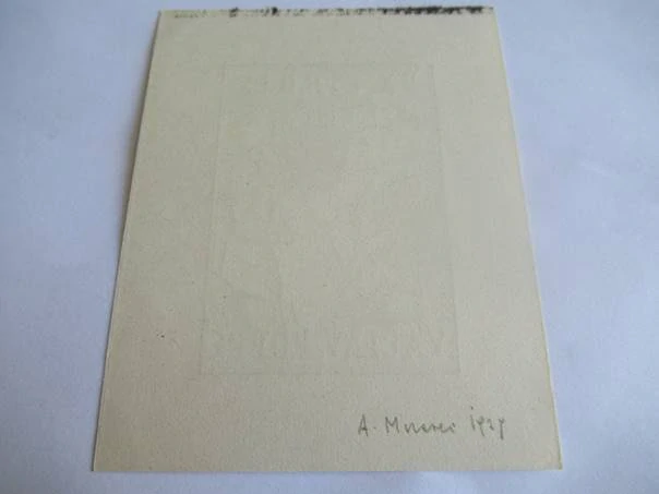 Exlibris – pro Václava Poppeho – Alois Moravec – (1927), X5 (zinkografie / zinkový lept), motiv sběratelů v ateliéru – 11,5 x 9,5 cm