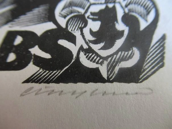 Exlibris – pro Pavla Krajíčka – Vojtěch Cinybulk – X3 (linoryt) se signaturou, skautský motiv s A. B. Svojsíkem – 12,5 x 9,5 cm