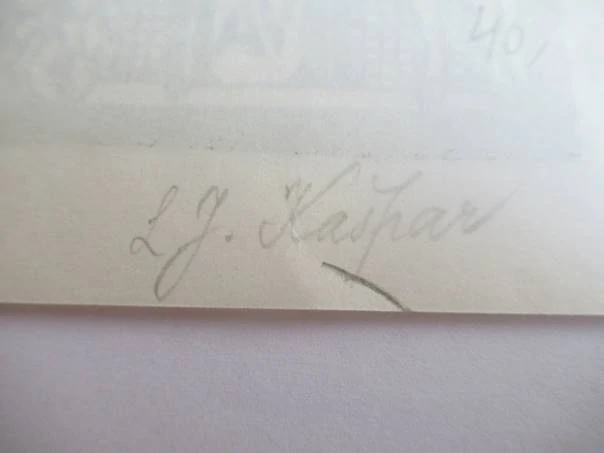 Exlibris – pro R. Lava – J. Kašpar – X3 (linoryt), motiv muže a ženy v secesně-moderním stylu – 14 x 10 cm
