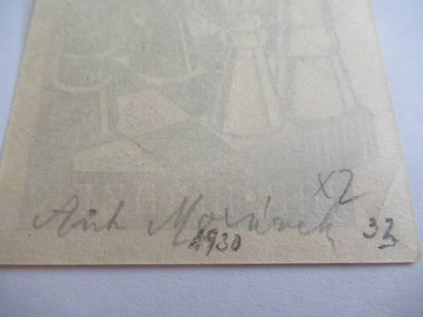 Exlibris pro Jar. Mrázka – Antonín Morávek (8x6,5 cm) – X2 (Dřevoryt)