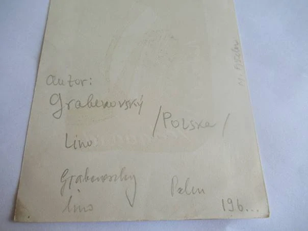 Exlibris – Helmer Fogedgaard – Grabowski – 60. léta, barevný linoryt (15 x 10 cm)