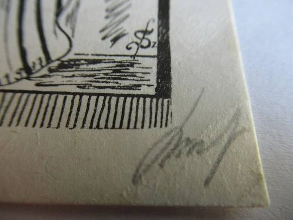 Exlibris – Aurelii Szymańskiej – Zbigniew Szymański – Motiv: Antická dívka s amforou, originální autorský zinkografický tisk se signaturou (15,5 x 7 cm)
