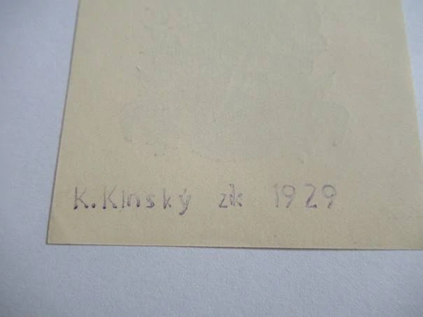 Exlibris – Eda Kepka – Karl Kinský (1929) – Motiv: Snop obilí se srpem a polním kvítím, originální zinkografie (8,5 x 6 cm)