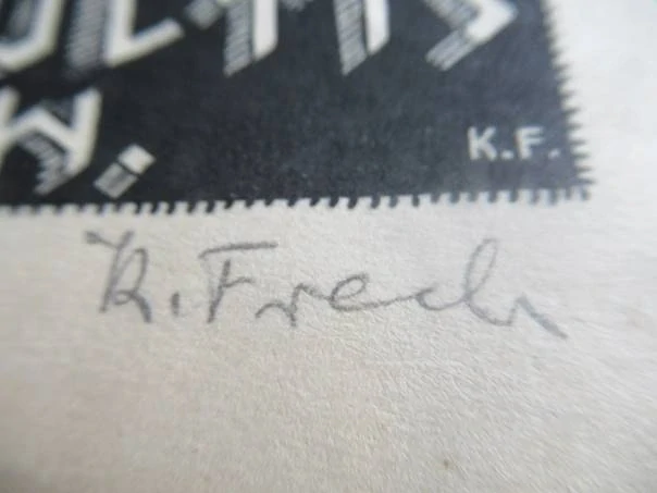 Exlibris – EX LIBRIS OCCULTIS ROSE FRECH – Karl Frech (cca 1930) – Slovenská avantgarda, okultní motiv s křížem a astrologickým symbolem Jupiteru, originální ručně signovaný dřevoryt / zinkografie (tisk 13 x 11,5 cm, celkově 16,5 x 14,5 cm)
