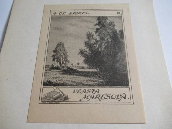 Exlibris Vlasta Marešová, Jan Paroubek, 1931 – původní zinkografie, grafický list 20,5x14 cm, exlibris 11x8,5 cm