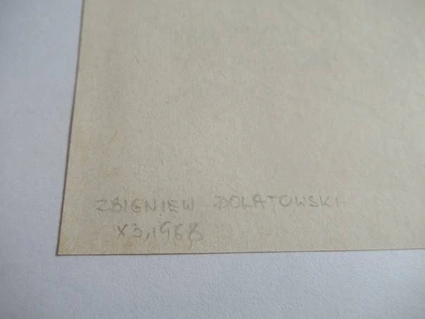 Exlibris Krystyny Kempy, motiv čarodějnice na koštěti, Zbigniew Dolatowski, 1968 – původní dřevoryt, podkladový papír 10,5x8,5 cm