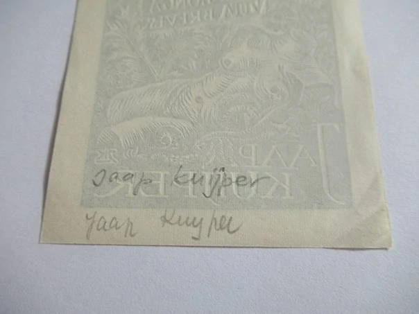Exlibris Jaap Kuijper, ženský akt a latinský citát – původní dřevoryt, 9,5x6 cm
