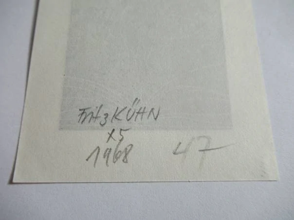 Exlibris Klaus Rödel – Fritz Kühn, 1968 – originální zinkoryt X5, motiv ženského aktu a tváře, 10x7 cm